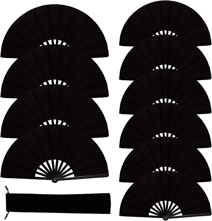 13inch Large Rave Fan Popping Clacking Fans for Line Dancing,Hand Fans for Women Foldable,Boots on The Ground Fan,Portable for Outdoor,Wedding,Party,Decoration (10pcs Black)