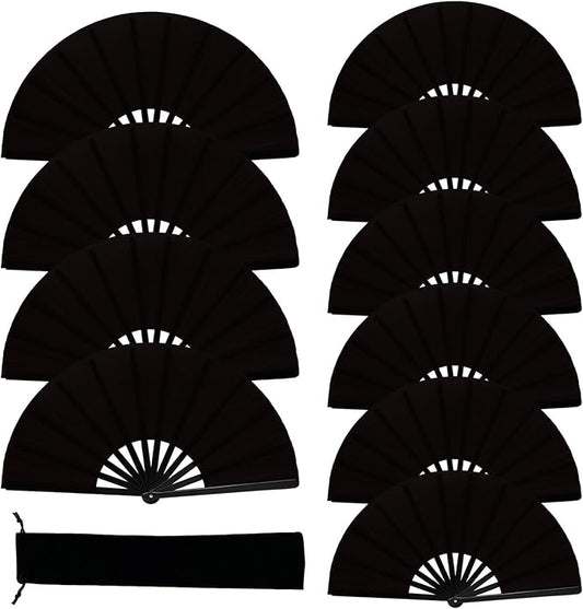 13inch Large Rave Fan Popping Clacking Fans for Line Dancing,Hand Fans for Women Foldable,Boots on The Ground Fan,Portable for Outdoor,Wedding,Party,Decoration (10pcs Black)