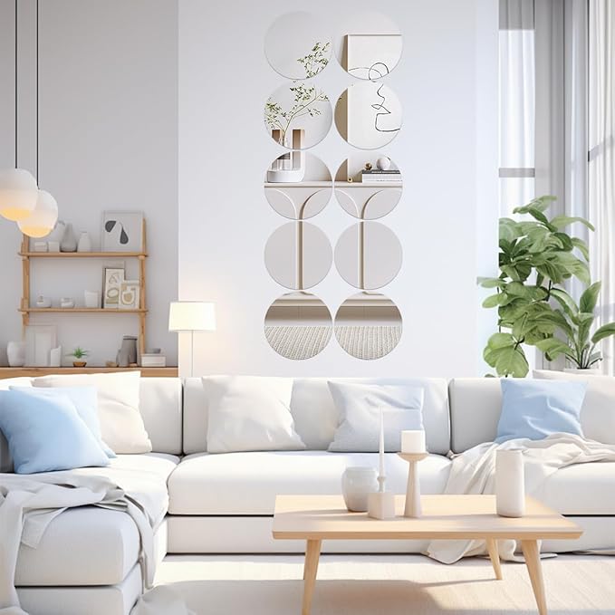 9PCS 8inch Round Mirror Centerpieces for Tables, Acrylic Circle Mirror Centerpieces for Table Candle Plate Circle Mirror Trays for Wedding Centerpieces Baby Shower Party Decorations