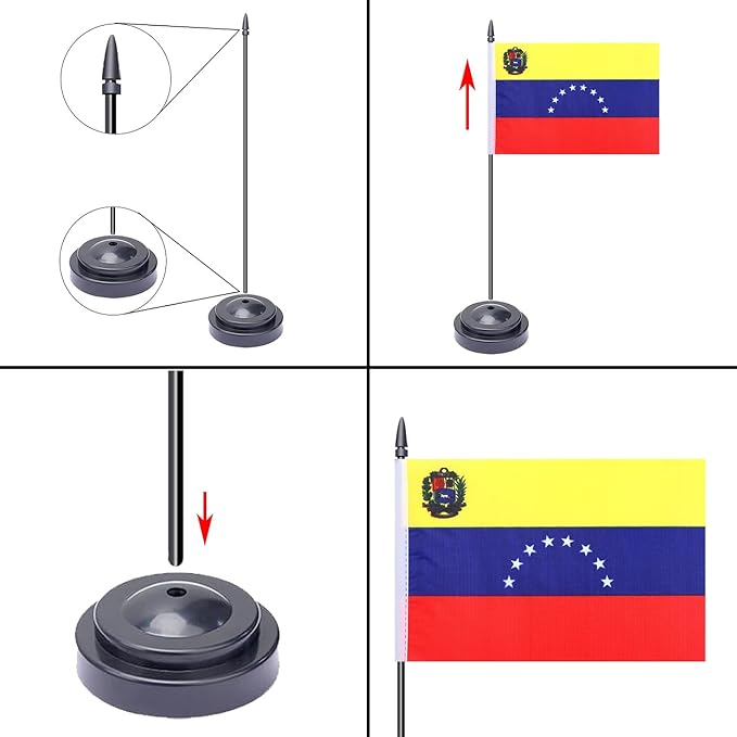 WXTWK 2 Pack Venezuela Flag Venezuela Deluxe Desk Flag Set - Mini Small Venezuelan Table Office Flags with Black 12" Solid Pole Stand Base Classroom Meeting Desktop Decorations