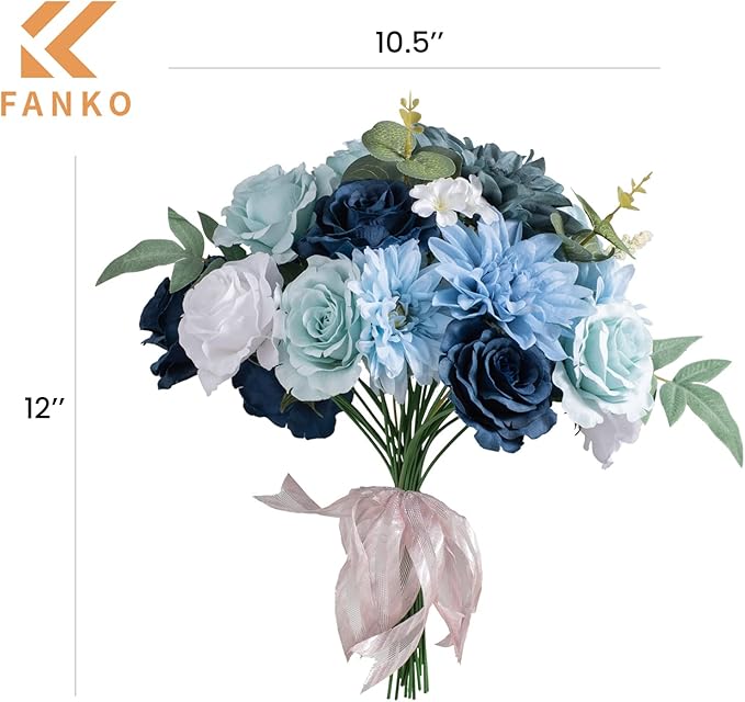 FANKO Dusty Rose Artificial Flowers Combo for DIY, Fake Blue Rose Artificial Silk Flowers with Greenery, Real Looking Artificial Faux Flowers for Wedding, Decoration, Centerpieces, Party, Home Décor