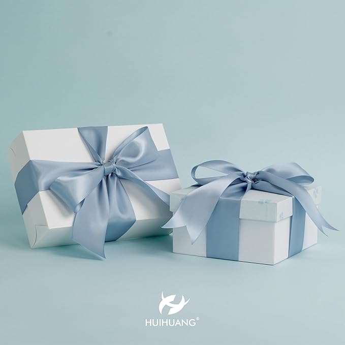 HUIHUANG Dusty Blue Ribbon 1-1/2 inch Double Face Satin Ribbon Silk Ribbons 50 Yards Roll for Gift Wrapping Bows Making Floral Bouquet Wedding Invitations Decor Party Favor and Craft Supplies