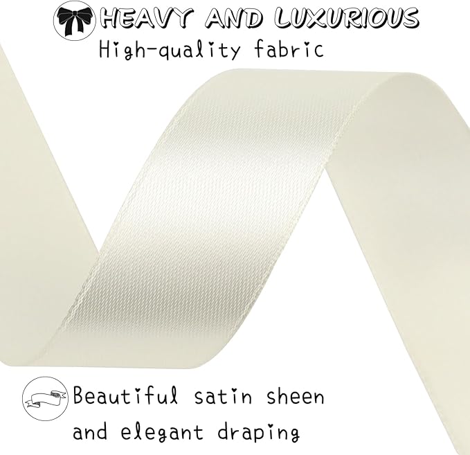 Rice White Solid Satin Ribbon 1 Inch 50 Yards Solid Polyester Fabric Ribbon for Gift Wrapping Wedding Christmas Baby Shower Birthday Party Decoration Handmade Immortal Flower Craft