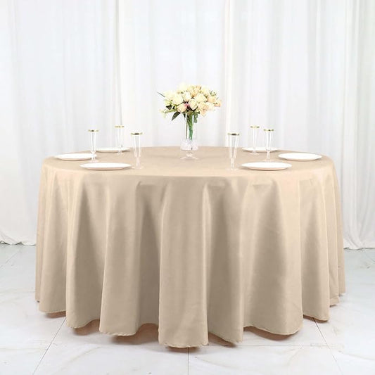 Efavormart Round Tablecloth, 120 Inch Stain & Wrinkle Resistant Washable Table Cloth, Decorative Polyester Fabric Table Cover for Banquet, Wedding, Dining - Nude