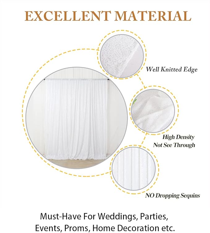 ShinyBeauty Sequin Backdrop 8FTx10FT White Sequin Fabric Backdrop Drapes Sparkle Curtain for Photoshoot Baby Shower Glitter Background for Birthday Party Photography Backdrops