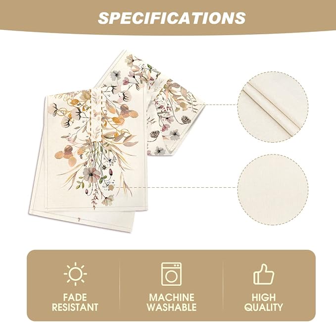 Artoid Mode Wildflower Leaves Floral Fall Table Runner, Autumn Thanksgiving Kitchen Dining Table Decoration for Indoor Outdoor Home Party 13x60 Inch
