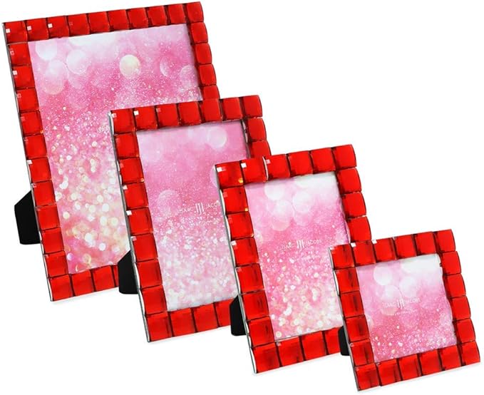 Isaac Jacobs Decorative Sparkling Red Jewel Picture Frame, Photo Display & Home Décor (4x6, Red)