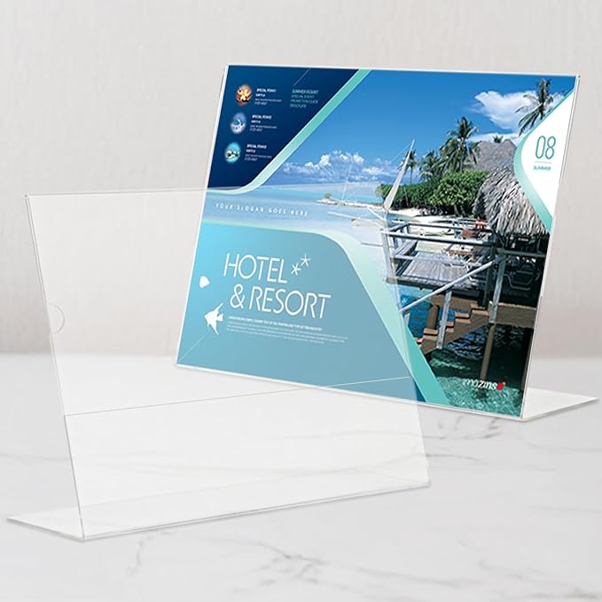Acrylic Sign Holder 8.5 x 11 Horizontal , Clear Plastic Display Stand for Tabletop, Acrylic Stands for Flyers, Table Paper Holder, Vertical Sign Holder 8.5x11 for Restaurants, Office and School (Slant 6 Pack 11x8.5)