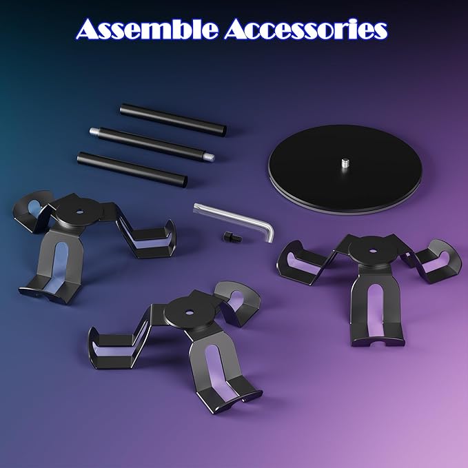 Controller Holder Stand 3 Tiers, Rotatable Gaming Headset Stand Compatible with Xbox PS5 PS4 Nintendo Switch Pro, Aluminum Headphone Organizer Rack, Desktop Gampads Holder, Black