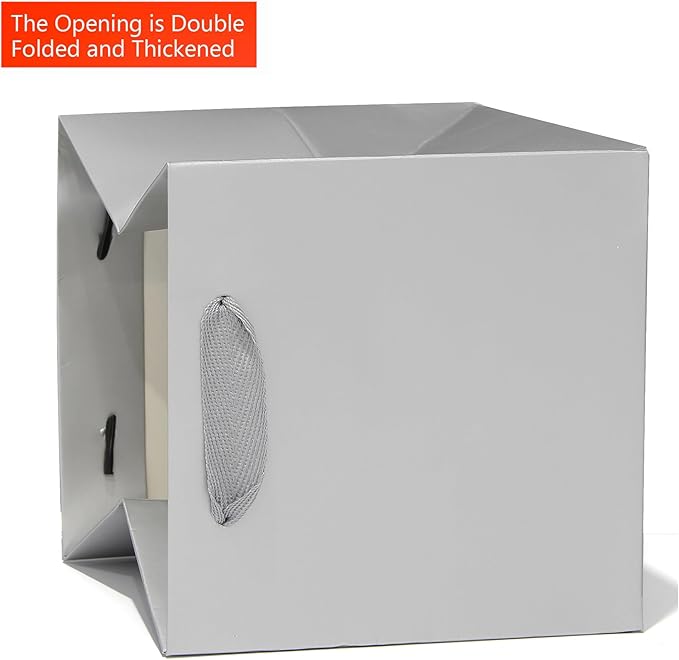 Silver Gray Paper Gift Bag 10 in Paper Gift Box Large Square Bottom Kraft Paper Bags with Handles for Wedding Baby Shower Birthday Party (Silver Grey, 10 x 10 x 10 in, 10 CT)