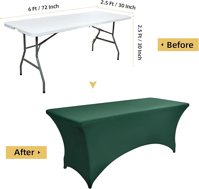 6-Pack 6ft Spandex Table Covers for Rectangle Standard Folding Tables - Wrinkle Resistant Stretch Tablecloths - Ultimate Fitted Table Protector for Parties, Trade Shows, Wedding