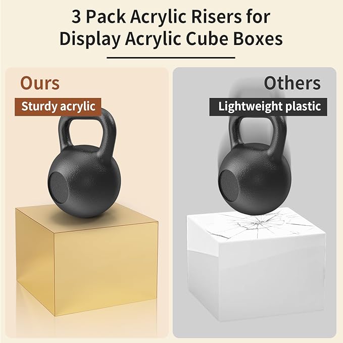 3 Pcs Acrylic Risers for Display, Acrylic Cube Boxes Gold Risers Food Display Risers Stand Shelf for Catering Dessert Collectibles Jewelry Figures Party (Gold 3pc)