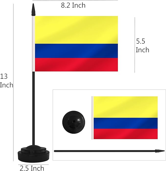 2 Pack Colombia Desk Flag Set, Colombian Desktop Small Miniature Table Office Flag with 12" Black Pole and Black Base, Offices, Classroom, Home, Festival Decoration (Colombia)