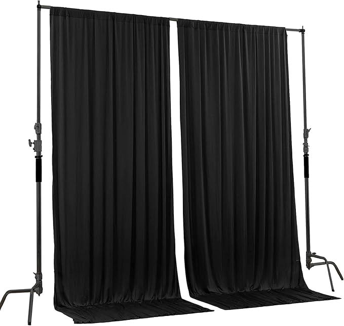 AK TRADING CO. 10 feet x 10 feet IFR Polyester Backdrop Drapes Curtains Panels with Rod Pockets - Wedding Ceremony Party Home Window Decorations - Black (Pack of 12)