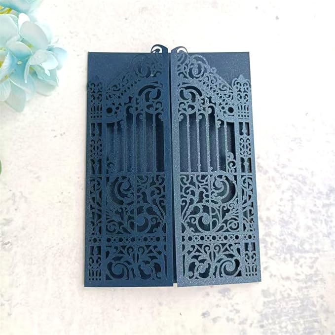 MillaSaw Navy Blue Wedding Invitation Gate Laser Cut Card Marriage Engagement Ceremony Invite 25Pcs (4.9"x7.1", navy blue)