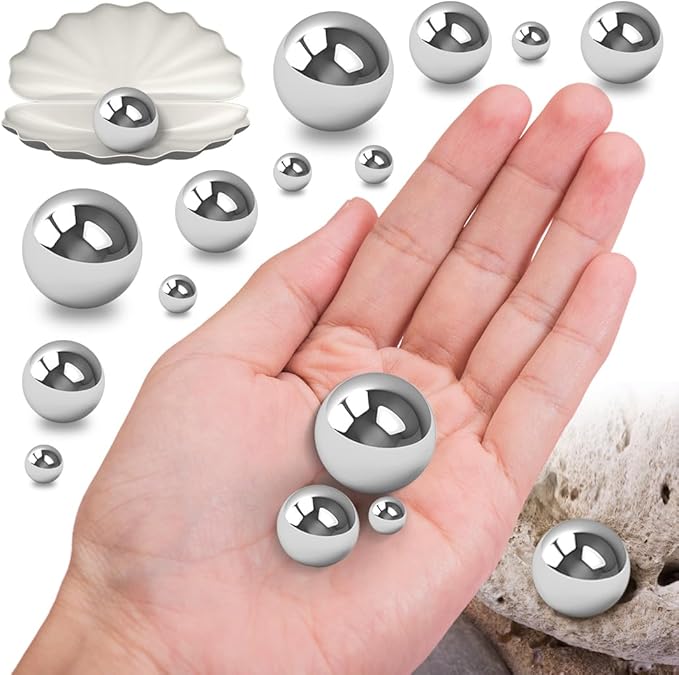 150Pcs Bright Silver Polished No Hole Faux Pearl Beads for Vase Filling Decorations, Plastic Pearls Vase Fillers, Table Scatters, Wedding Centerpiece, Home Decor, 8/14/20 mm