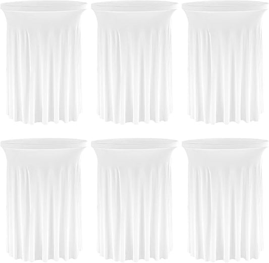 6 Pack Round Cocktail Tablecloth 32"x 43" Spandex Cocktail Table Skirt, Washable Stretch Fitted Table Covers for High Top Bar,Wedding,Party,Events (White)