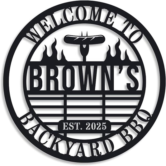 Personalized BBQ Grill Name Sign Custom Grill Sign Outdoor Kitchen Decor Grill Gifts for Dad Backyard BBQ Metal Sign BBQ Grill Sign Barbecue Outdoor Man Cave Decor