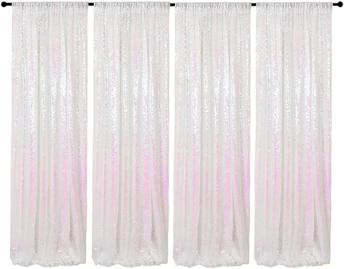 Iridescent Sequin Backdrop Curtains 4 Panels 2FTx8FT Wedding Photo Backdrop Glitter Birthday Bridal Party Curtains Sparkle Background Drapes Parties Decor Curtains