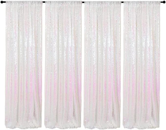 Iridescent Sequin Backdrop Curtains 4 Panels 2FTx8FT Wedding Photo Backdrop Glitter Birthday Bridal Party Curtains Sparkle Background Drapes Parties Decor Curtains