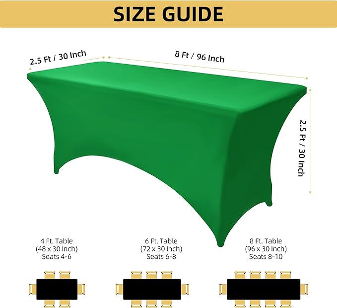 2-Pack 8ft Spandex Table Covers for Rectangle Folding Tables - Washable Elastic Tablecloth - Ultimate Fitted Table Protector for Birthday Parties, Trade Shows, Banquet