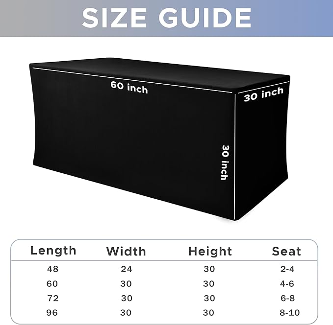 Nasitos Black Fitted Table Covers for 5 Foot Tables - 60 x 30 Inch - 4 Pack Stretch Spandex Rectangle Table Clothes, Fabric Tablecloths for Parties, Trade Show, Craft Show, Birthday