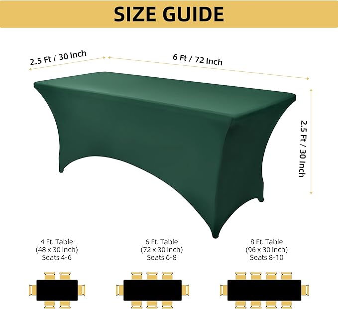 6-Pack 6ft Spandex Table Covers for Rectangle Standard Folding Tables - Wrinkle Resistant Stretch Tablecloths - Ultimate Fitted Table Protector for Parties, Trade Shows, Wedding