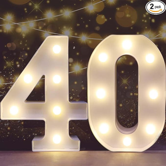 Pooqla 40th Birthday Decorations for Her Him, Light Up Number 40 for Party Table Decorations, 40th Birthday Gift for Women Men, Backdrop Wall Decor for 40th Wedding Anniversary Decoration