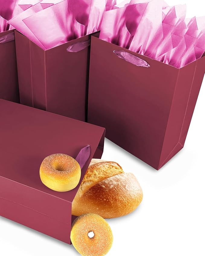 Gcardist Dark Purple Gift Bags with Tissue Paper for Wedding, Birthday, Party Supplies-7.9"x4.3"x9.6" Medium Size Cardboard Gift Bag（5pcs Bags +10pcs Tissue Paper ）