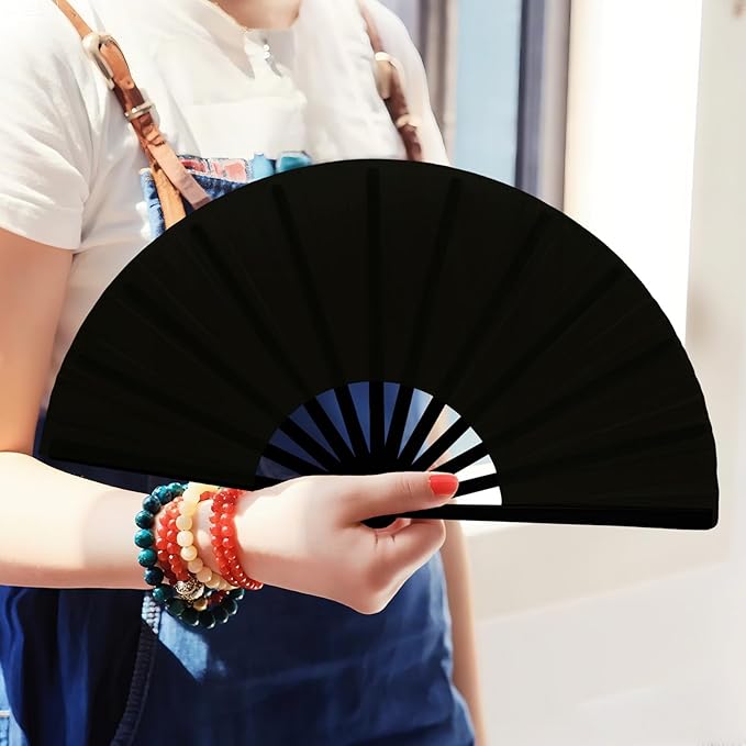 13inch Large Rave Fan Popping Clacking Fans for Line Dancing,Hand Fans for Women Foldable,Boots on The Ground Fan,Portable for Outdoor,Wedding,Party,Decoration (1pcs Black)