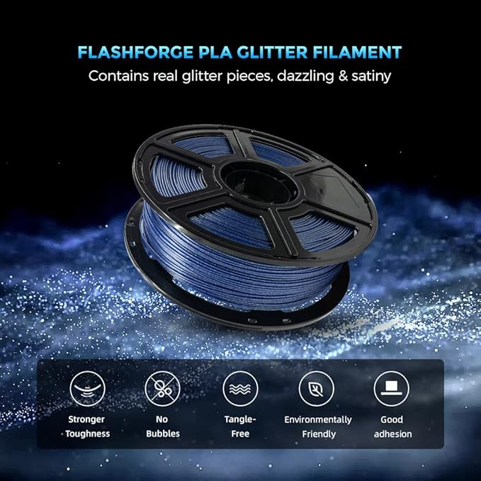 FLASHFORGE 3D Printer Filament, PLA Galaxy Filament 1.75mm, 1KG Spool (2.2lbs), Dimensional Accuracy +/- 0.02mm for FDM 3D Printers, Better Tenacity & No Knotting (Blue)