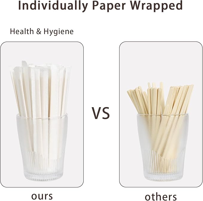 100Pcs Bamboo Coffee Stirrers Individually Wrapped – Coffee Stir Sticks 5.5 Inch, Stir Sticks For Coffee Bar, Disposable Stir Sticks for Coffee and Cocktail