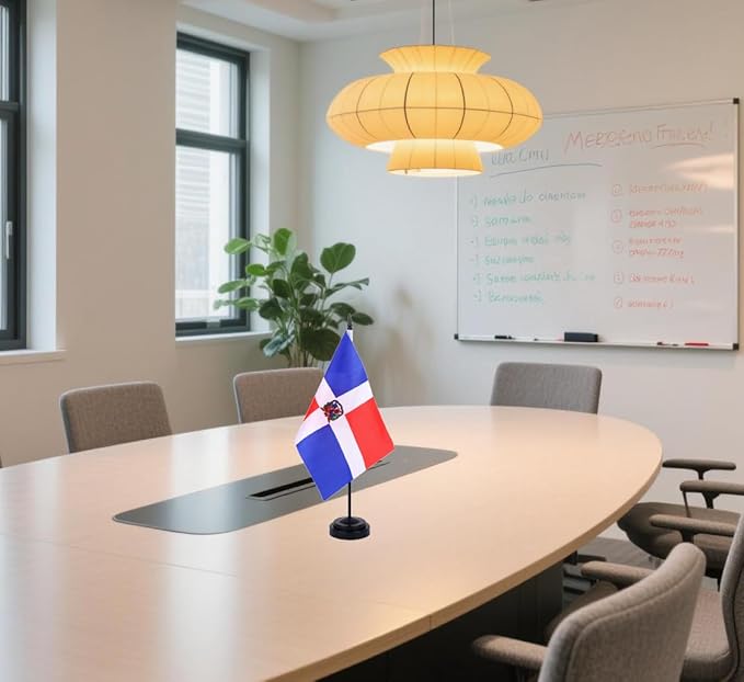 Dominican Republic Desk Flag 12" Solid Pole Deluxe Set Dominican Republic Flags Banner Mini Small Dominican Office Table Flags with Black Stand Base Desktop Decorations(2Pack)