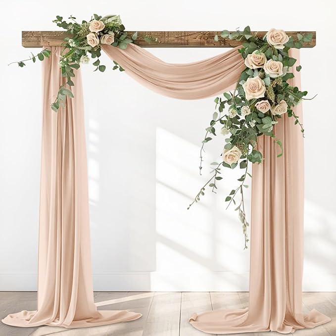 Nude Fall Sheer Elegant Arch Draping Fabric Outdoor 1 Panel 29" × 20Ft Sheer Chiffon Curtain Drapes for Wedding Ceremony Birthday Party Garden Brunch