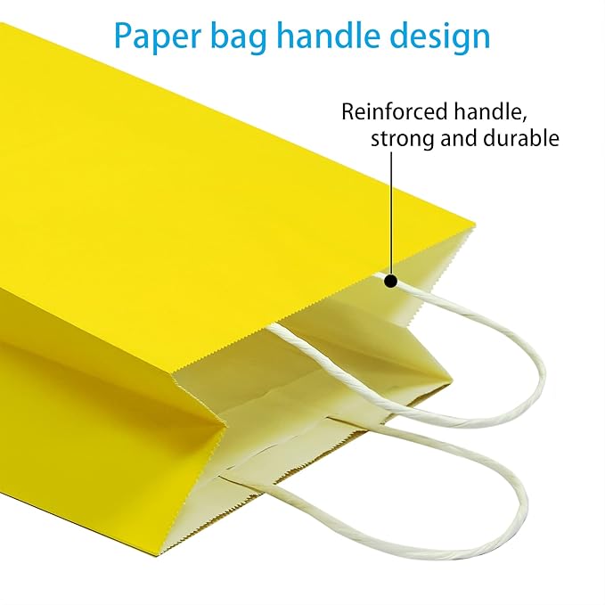 25 PCS Small Gift Bags Yellow Kraft Paper Bags with Handles for Party Favor (8.2 x 6 x 3.1 In)