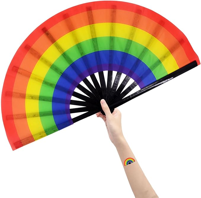 Amajiji Large Folding Hand Rave Fan Popping Fan for Line Dancing Clacking Fans for Boots On The Ground Dance,Party,Decoration,Festival (Rainbow)