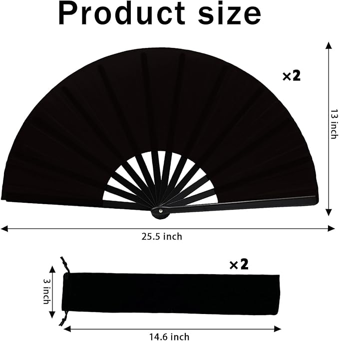 13inch Large Rave Fan Popping Clacking Fans for Line Dancing,Hand Fans for Women Foldable,Boots on The Ground Fan,Portable for Outdoor,Wedding,Party,Decoration (2pcs Black)