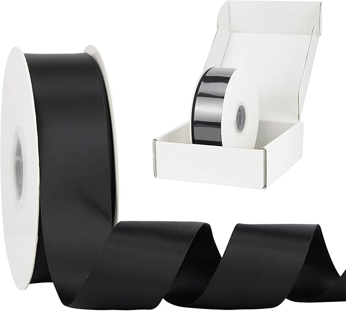 HUIHUANG 1-1/2 inch Double Face Satin Ribbon, Polyester Satin Black Ribbon 50 Yards Per Roll for Gift Wrapping Bows Making Floral Bouquet Wedding Decor Baby Shower Party Favor and Craft Supplies