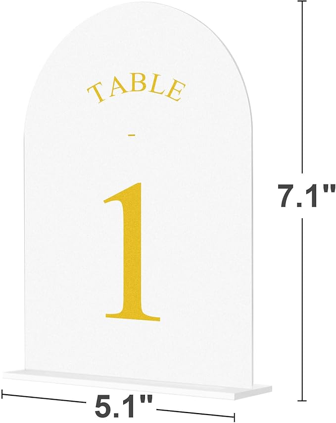 JOYIT Frosted Arch Wedding Table Numbers 1-40 with Stands – 5" X 7" Acrylic Gold Table Number Holders, Perfect for Wedding Receptions, Parties, Anniversaries, and Events