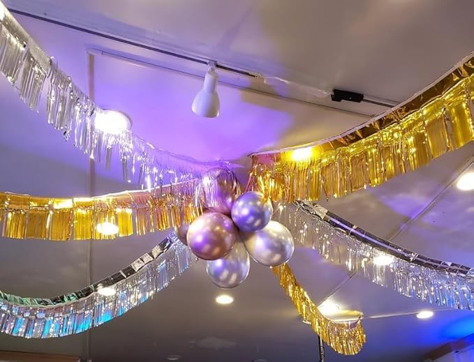 Thick 10 Feet by 15 Inch Purple Foil Fringe Garland - Pack of 3 | Shiny Metallic Tinsel Banner for Parade Floats, Bridal Shower, Wedding, Birthday, Christmas | Wall Hanging Drapes (3)