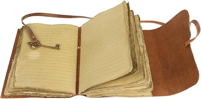 Leather Journal with Lined and Unlined Deckle Edge Paper 8x6 inch and Vintage Key | Handmade Writing Notebook Diary | Bound Daily Notepad for Men & Women Medium, Sketch/Writing pad for Artists