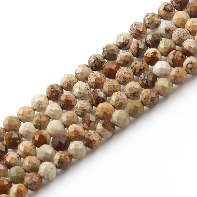 Song Xi 180pcs 2mm Natural Picture Gemstone Beads Faceted Round Loose Stone Beads for Jewelry Making