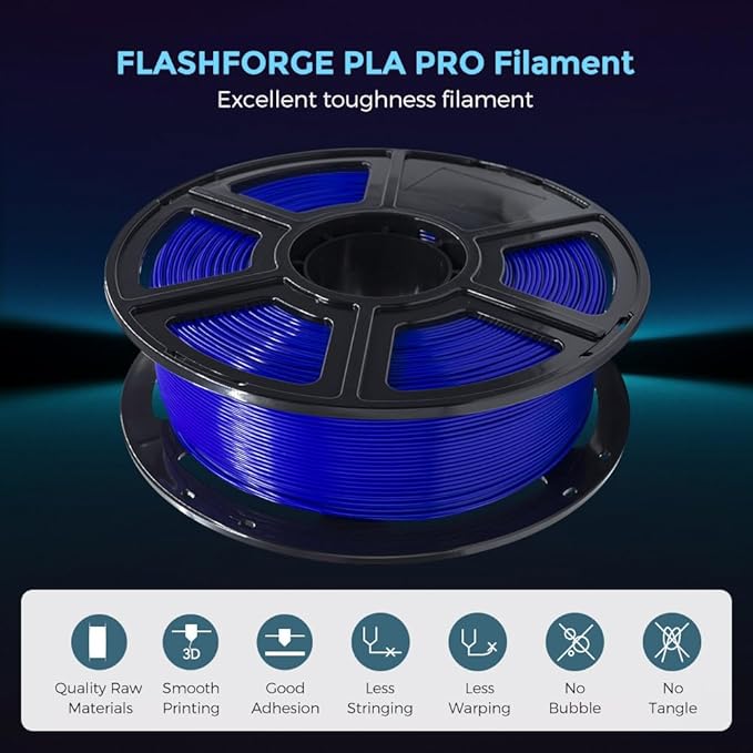 FLASHFORGE 3D Printer Filament, PLA PRO Filament 1.75mm, 1KG Spool (2.2lbs), Dimensional Accuracy +/- 0.02mm for FDM 3D Printers, Better Tenacity & No Knotting (Blue)