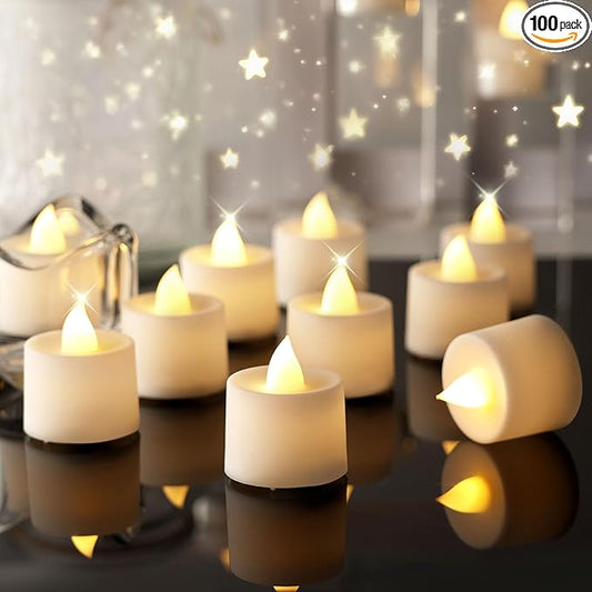 Amagic 100 Pack LED Tea lights, Flameless Votive Candles, Lasting Electric Fake Small Candles, Battery Operated Tealights Candles for Halloween, Christmas, Home Decor, Wedding, Party, Festival (White)