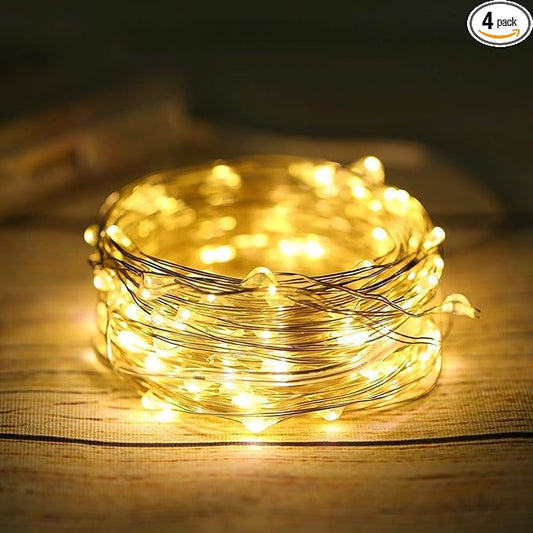 ANJAYLIA 4 Pack Fairy Lights 33ft 100 LED String Lights Battery Operated Mini Twinkle Starry Lights for Wedding, Party, Christmas, Decor, Warm White