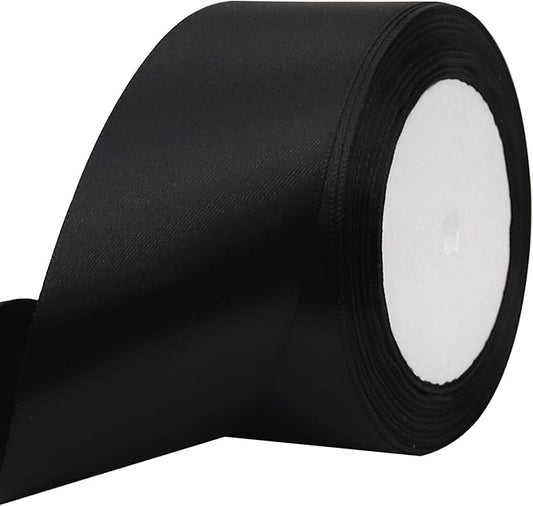 Black Solid Satin Ribbon 2 Inch 25 Yards Solid Polyester Fabric Ribbon for Gift Wrapping Wedding Christmas Baby Shower Birthday Party Decoration Handmade Immortal Flower Craft