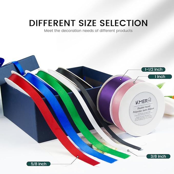 KMER LIFE 3/8 inch x 25 Yards Double Faced Polyester Red Satin Ribbon, Perfect for Gift Wrapping Very Suitable for Weddings Party Hair Bow Invitation Decorations and More
