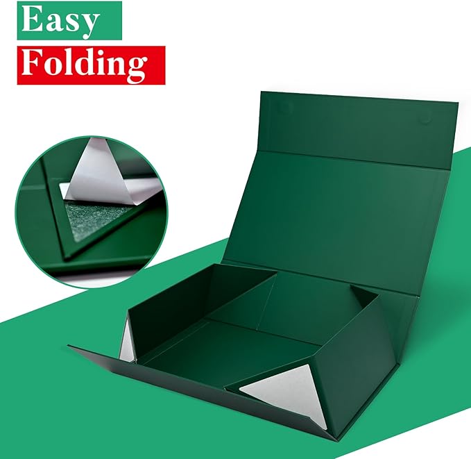 LIFELUM Gift Boxes with Lids 2 Pack 13.85 x 8.35 x 4.45 inch Green Christmas Gift Boxes with Strong Magnetic Lid for Presents with Luxury Accessories Card, Ribbon, Filler,Sticker