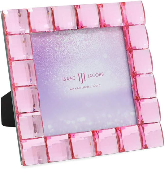 Isaac Jacobs Decorative Sparkling Light Pink Jewel Picture Frame, Photo Display & Home Décor (4x4, Light Pink)