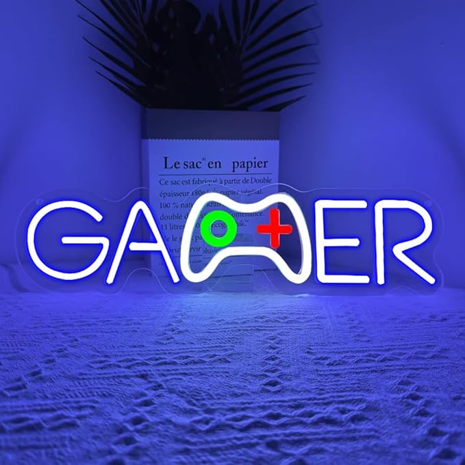 Gamer Neon Sign,Gamepad Shaped Dimmable LED Light Signs for Wall Art Decor,Gaming Backdrop for Game Room Bar Bedroom Club Party Man Cave,Game Gift for Boys Teen Men USB Powered（15.4"*4.1"）